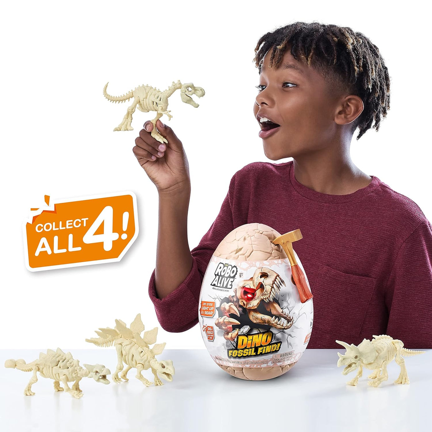 Zuru Robo Alive Dino Fossil Find - Dig, Assemble, Light-Up Dino Skeleton with Sounds, Dinosaur Fossils Excavation Kit, for Kids Ages 5+