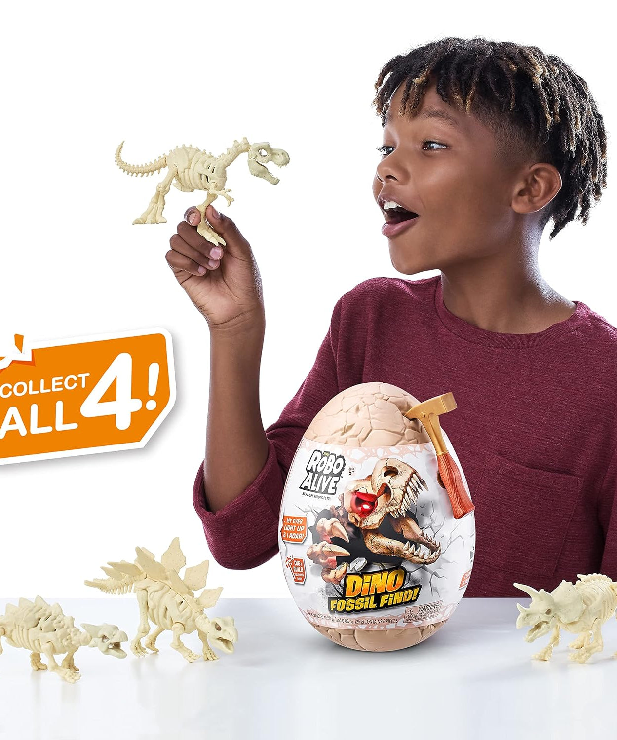 Zuru Robo Alive Dino Fossil Find - Dig, Assemble, Light-Up Dino Skeleton with Sounds, Dinosaur Fossils Excavation Kit, for Kids Ages 5+