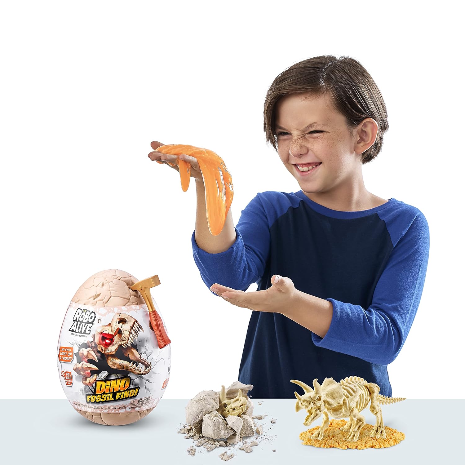 Zuru Robo Alive Dino Fossil Find - Dig, Assemble, Light-Up Dino Skeleton with Sounds, Dinosaur Fossils Excavation Kit, for Kids Ages 5+