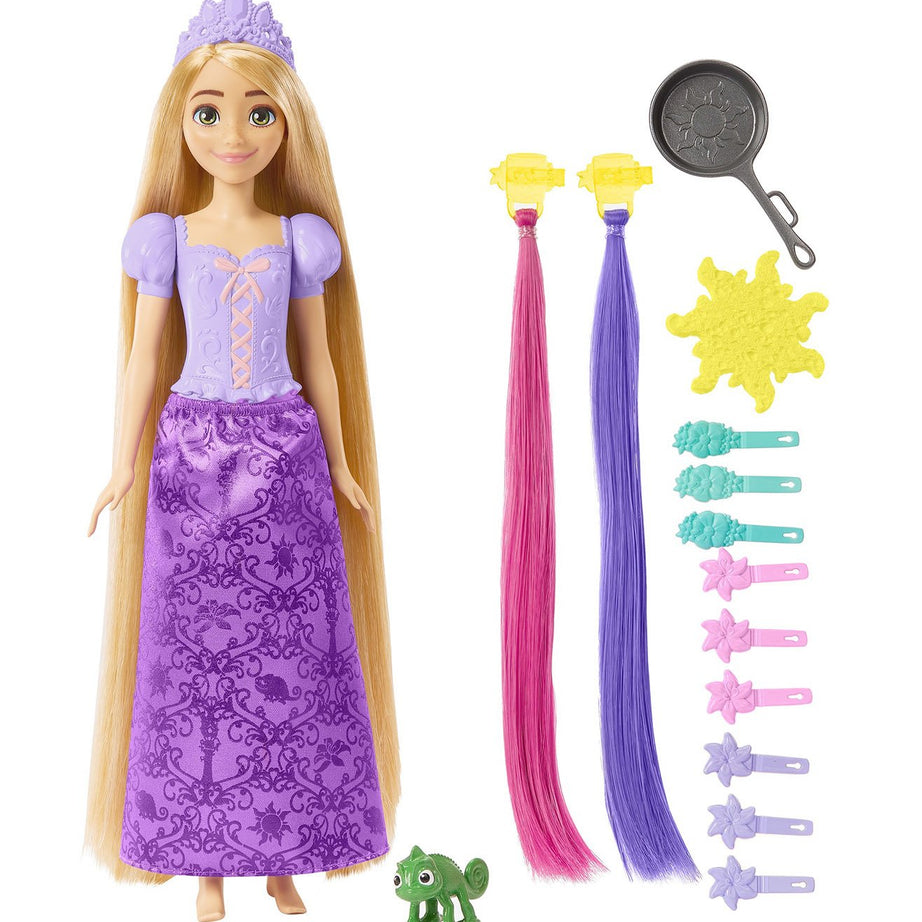 Disney Princess Fairy-Tale Hair Rapunzel Doll with Extra-Long Color-Changing Hair, Styling Accessories & Frying Pan Brush for Kids 3+ Years