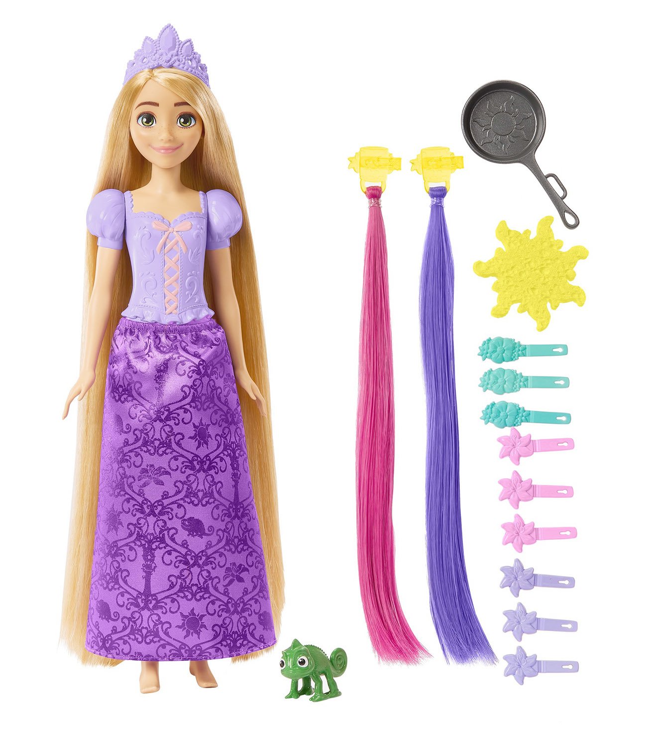 Disney Princess Fairy-Tale Hair Rapunzel Doll with Extra-Long Color-Changing Hair, Styling Accessories & Frying Pan Brush for Kids 3+ Years