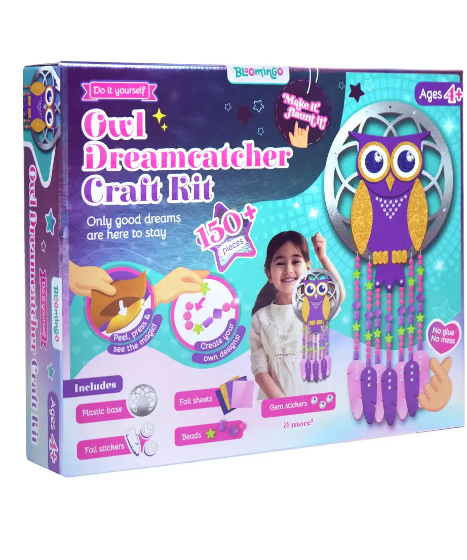 Bloomingo DIY Owl Dreamcatcher Craft Kit for Kids | 150+ Pieces | Mess-Free Foil Art Activity | Develops Creativity & Fine Motor Skills | Fun DIY Arts & Crafts for Girls & Boys | Ages 4 & Up - MINIMEE KIDS