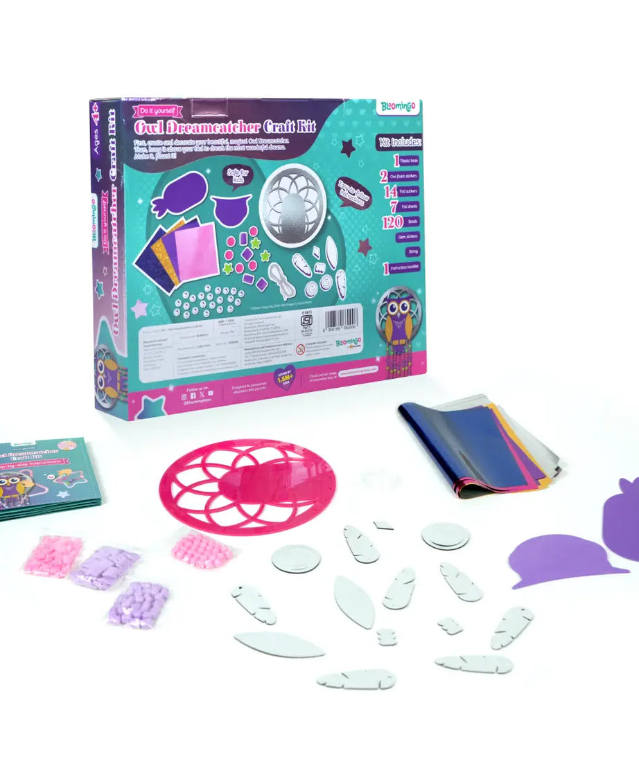 Bloomingo DIY Owl Dreamcatcher Craft Kit for Kids | 150+ Pieces | Mess-Free Foil Art Activity | Develops Creativity & Fine Motor Skills | Fun DIY Arts & Crafts for Girls & Boys | Ages 4 & Up - MINIMEE KIDS