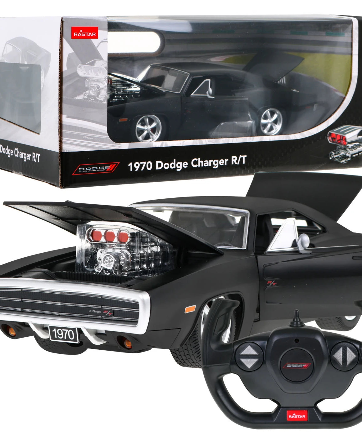 Rastar 1970 Dodge Charger R/T 1/16 Scale Licensed RC Car – Fast & Furious Remote Control Toy with Engine, Openable Doors, LED Lights & 2.4GHz Racing System for Kids & Collectors | 6+ Years - MINIMEE KIDS
