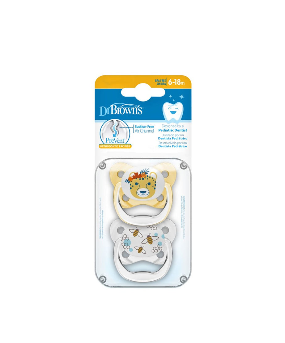 Dr Brown's PreVent Orthodontic Soother for 6-18 Months | Soft Silicone & Suction-Free Air Channel ( Design Vary)