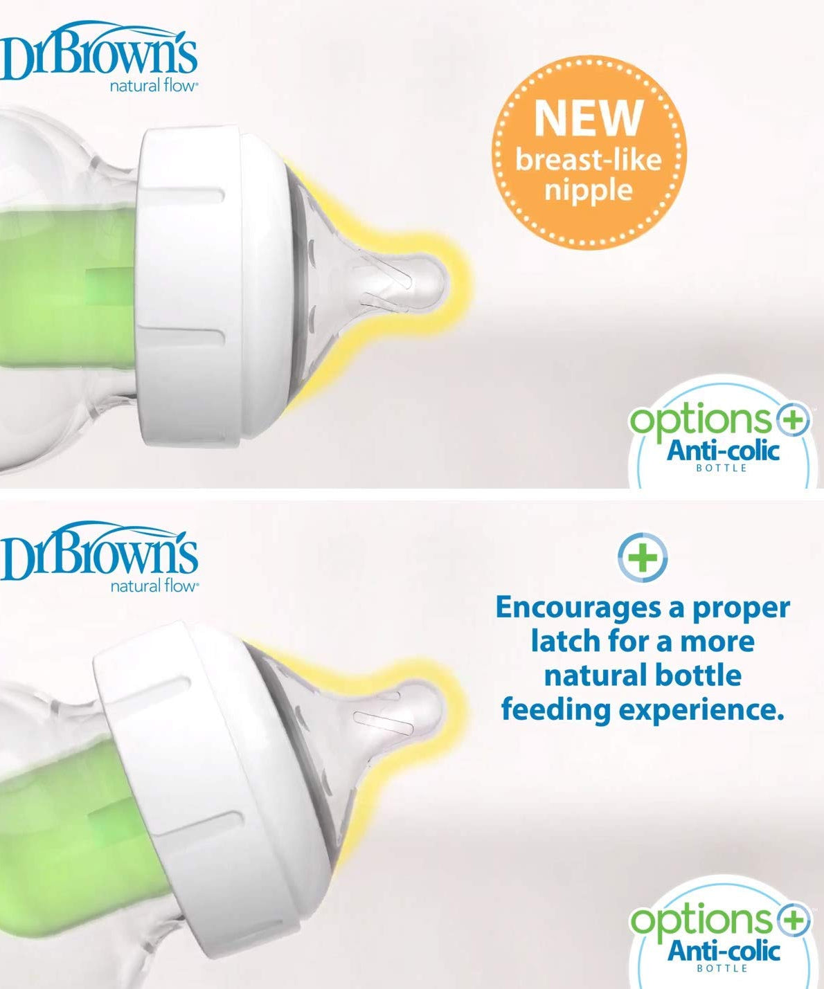 Dr Brown's natural flow Options+ Level 3 silicone nipple for wide-neck bottles | Pack of 2 Teats