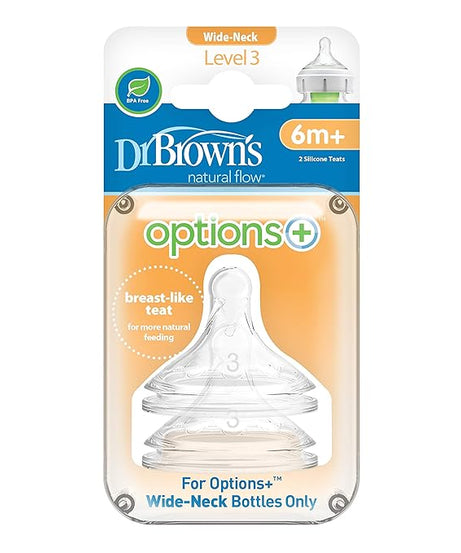 Dr Brown's natural flow Options+ Level 3 silicone nipple for wide-neck bottles | Pack of 2 Teats
