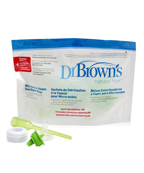 Dr. Brown’s Microwave Steam Sterilizing Bags for Baby Bottles, Pacifiers, and Accessories – 5 Reusable Bags with 20 Uses Per Bag for Quick and Safe Sterilization