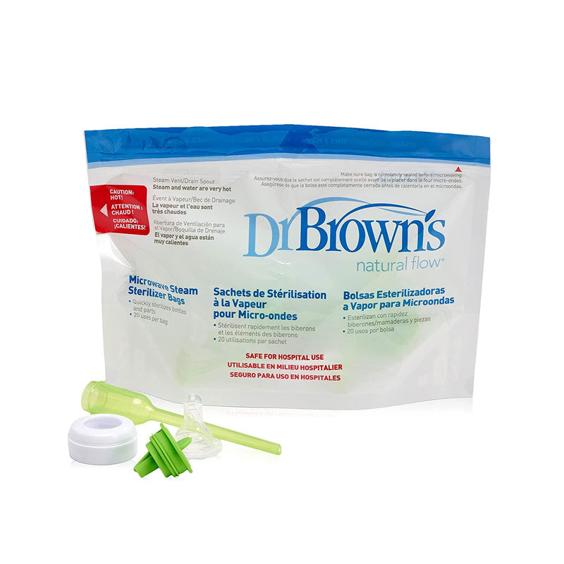 Dr. Brown’s Microwave Steam Sterilizing Bags for Baby Bottles, Pacifiers, and Accessories – 5 Reusable Bags with 20 Uses Per Bag for Quick and Safe Sterilization
