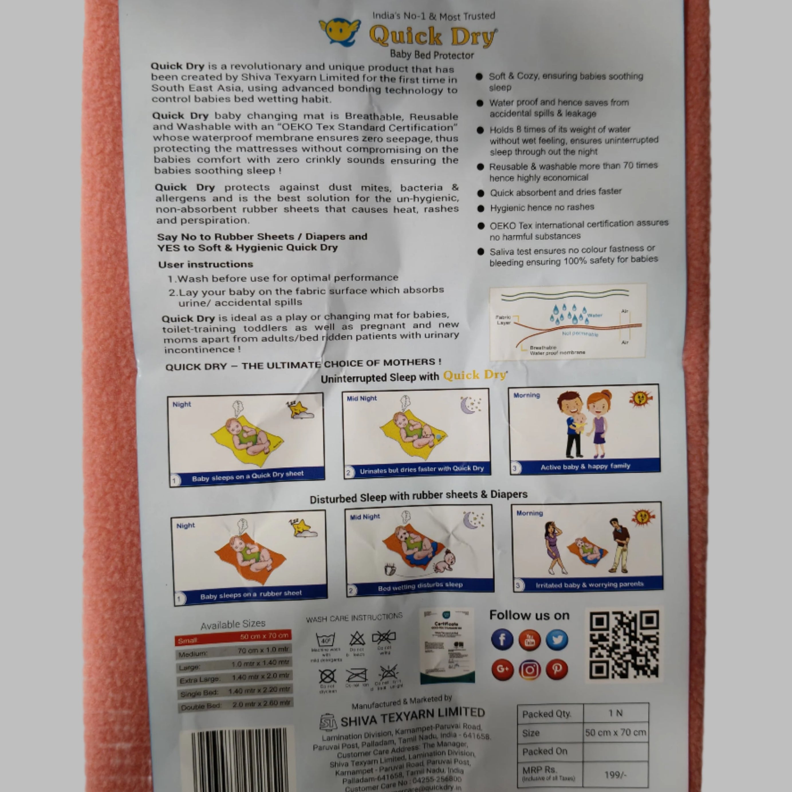 Quick Dry Baby Bed Protector 50x70cm | Soft, Waterproof, Reusable & Hygienic Sheet - Salmon Rose