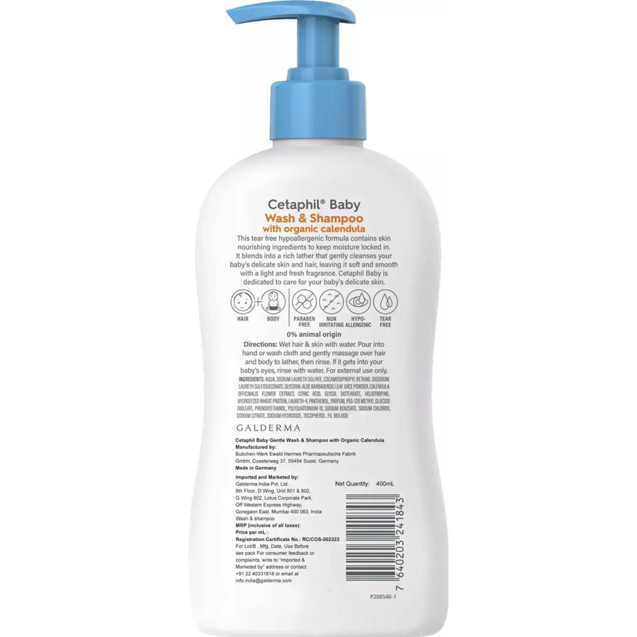 Cetaphil Baby Wash & Shampoo with Organic Calendula, 400ml - MINIMEE KIDS