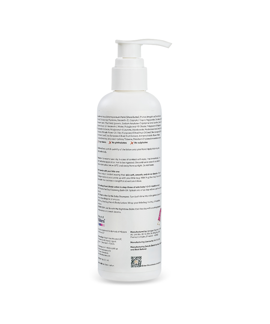 eda baby Hug your Bug Face & Body Lotion for Babies & Kids – 200ml | Hypoallergenic, Fragrance-Free Daily Moisturizer with Chamomile, Aloe Vera & Centella Asiatica | Non-Greasy, Dermatologist-Formulated