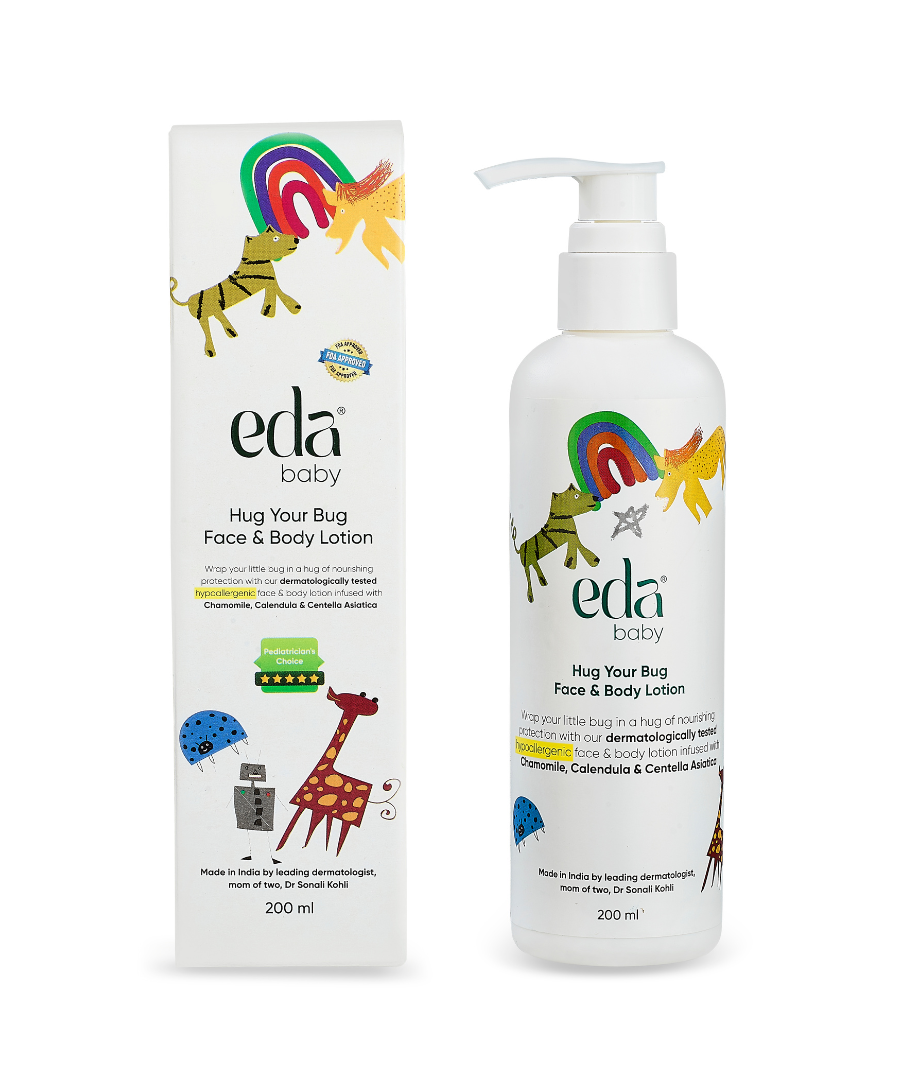 eda baby Hug your Bug Face & Body Lotion for Babies & Kids – 200ml | Hypoallergenic, Fragrance-Free Daily Moisturizer with Chamomile, Aloe Vera & Centella Asiatica | Non-Greasy, Dermatologist-Formulated