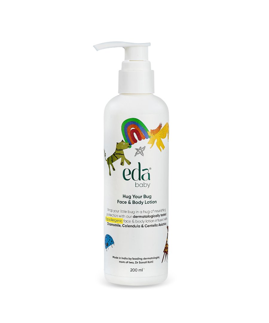 eda baby Hug your Bug Face & Body Lotion for Babies & Kids – 200ml | Hypoallergenic, Fragrance-Free Daily Moisturizer with Chamomile, Aloe Vera & Centella Asiatica | Non-Greasy, Dermatologist-Formulated