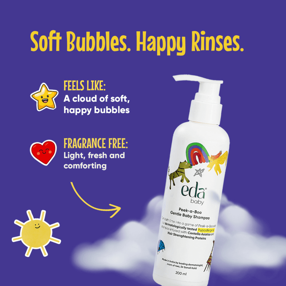 Eda Baby Peek-a-Boo Gentle Baby Shampoo 200ml – Hypoallergenic Tear-Free Formula with Centella Asiatica & Hair Strengthening Proteins for Soft and Healthy Baby Hair