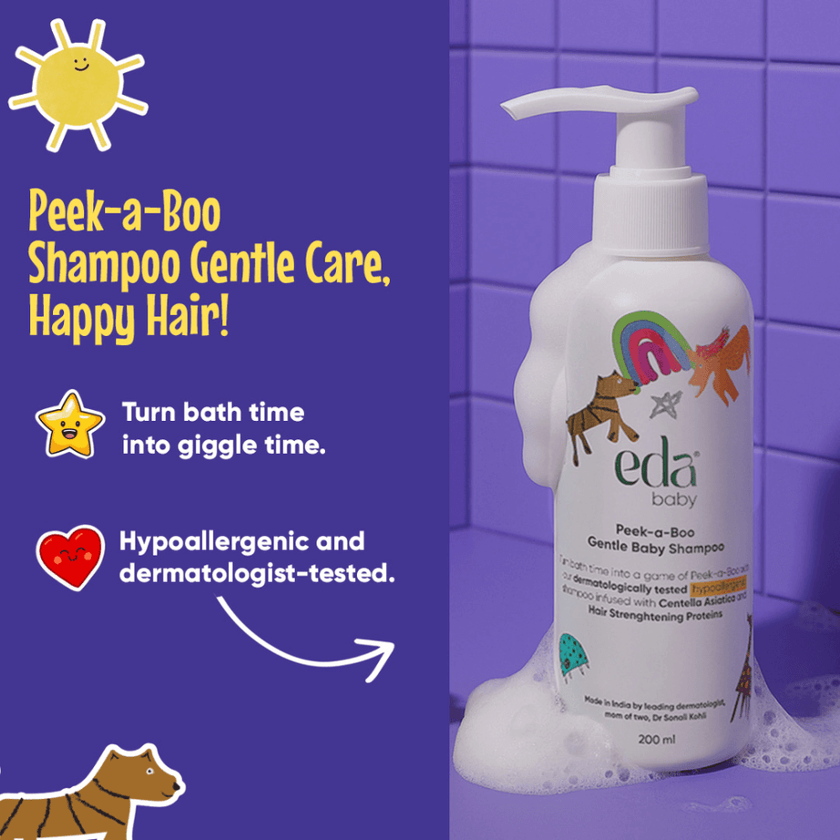 Eda Baby Peek-a-Boo Gentle Baby Shampoo 200ml – Hypoallergenic Tear-Free Formula with Centella Asiatica & Hair Strengthening Proteins for Soft and Healthy Baby Hair