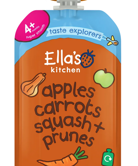 Ella's Kitchen Apples, Carrots, Squash + Prunes Organic Perfect Puree | From 4 Months | Super Smooth | 120g | No Added Sugar or Salt | Gluten-Free