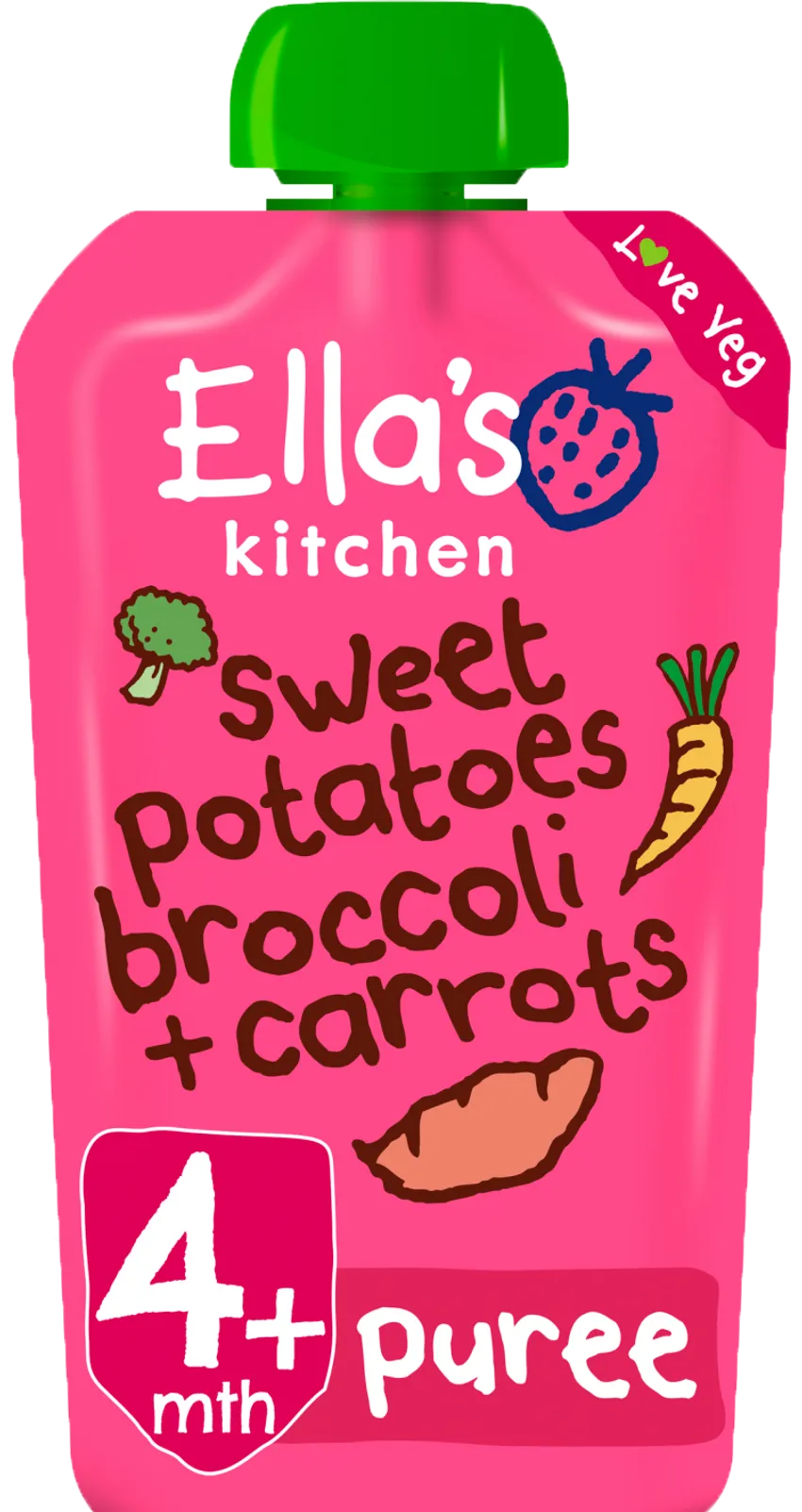 Ella’s Kitchen Organic Vegetable Baby Puree – Sweet Potatoes, Broccoli & Carrots | Super Smooth Weaning Pouch for 4+ Months | No Added Salt or Sugar | 120g