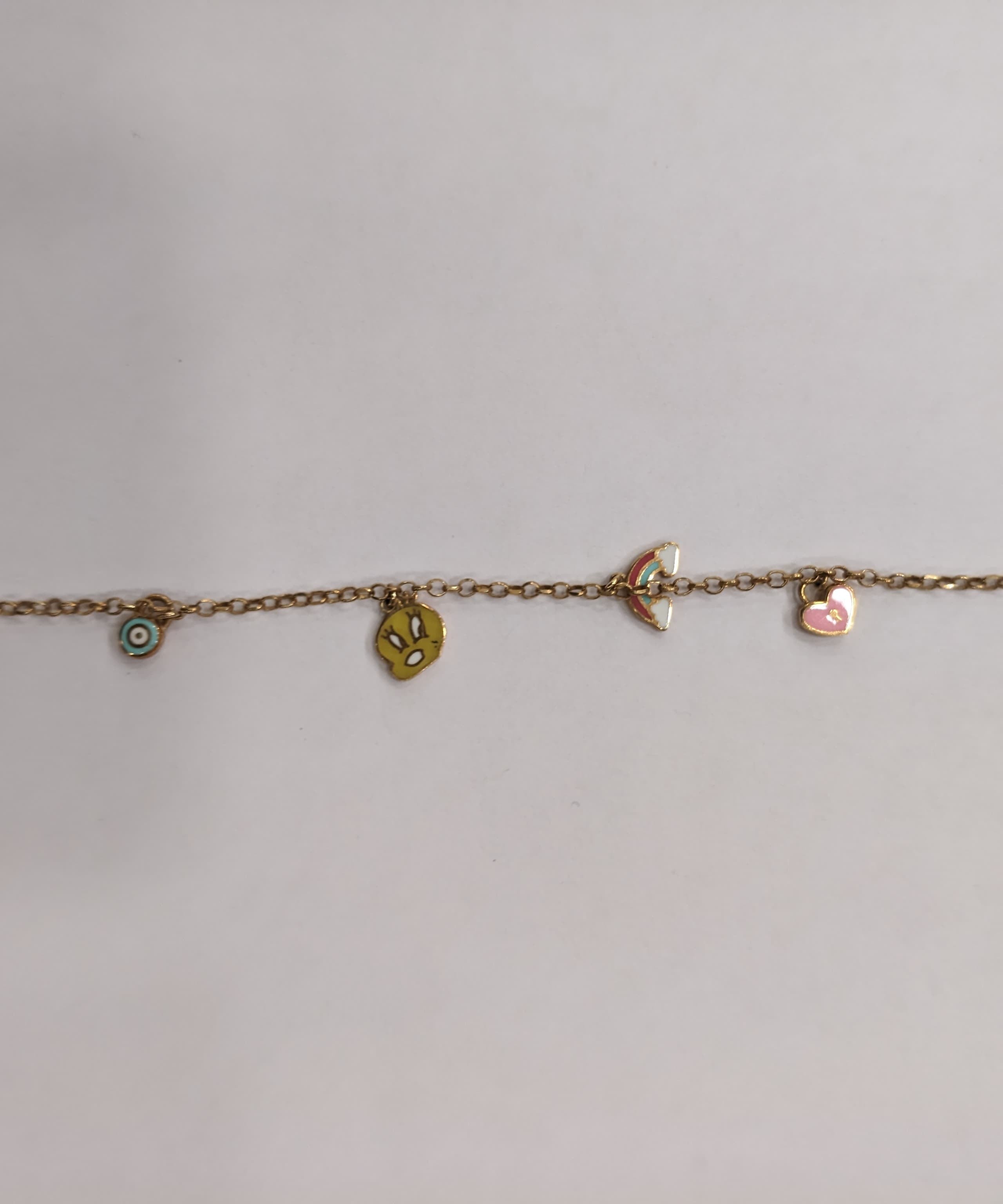 Evil Eye, Red Rainbow, Bunny and Pink Love Kids Charming Bracelet - 18k Gold