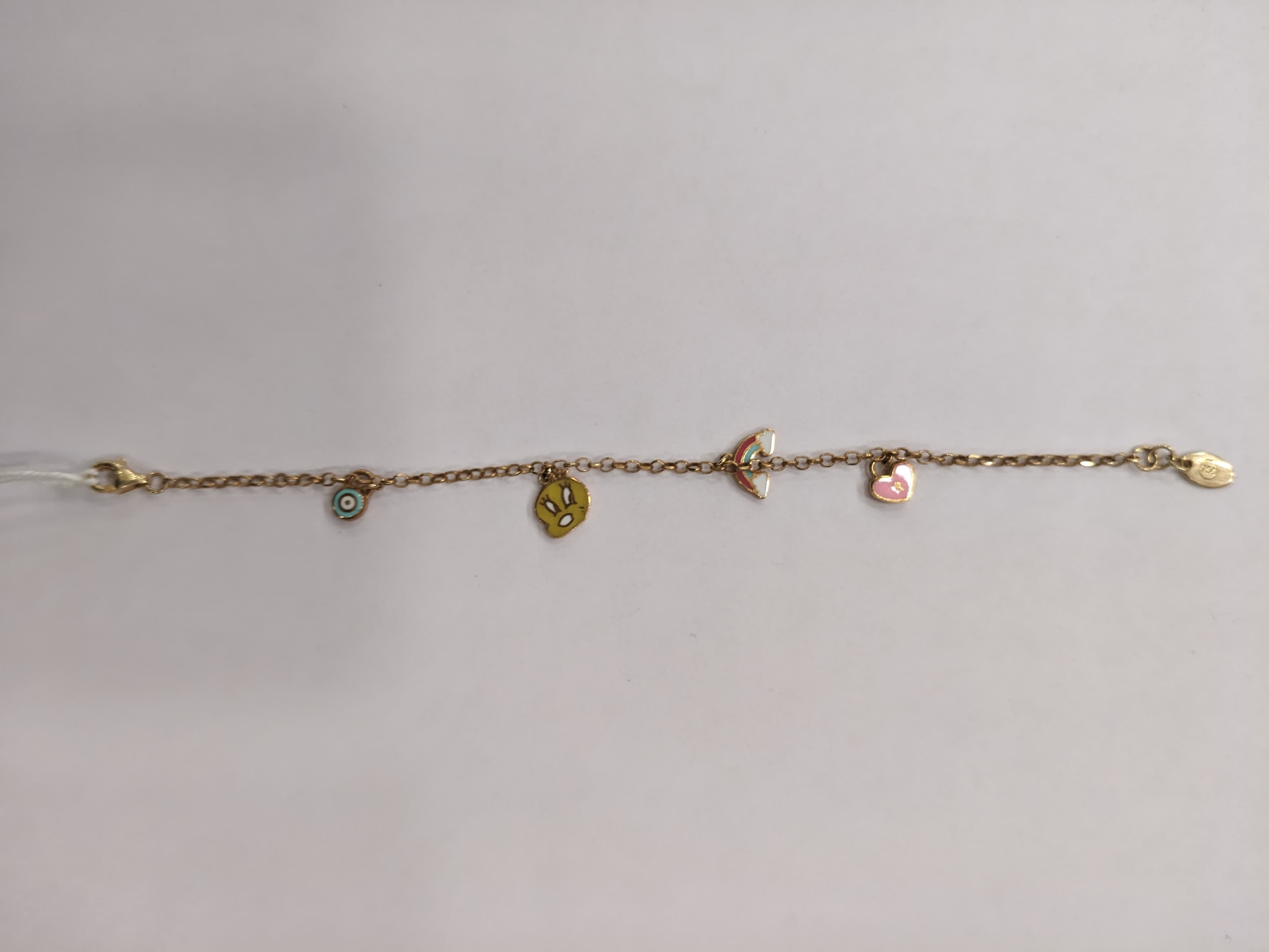 Evil Eye, Red Rainbow, Bunny and Pink Love Kids Charming Bracelet - 18k Gold