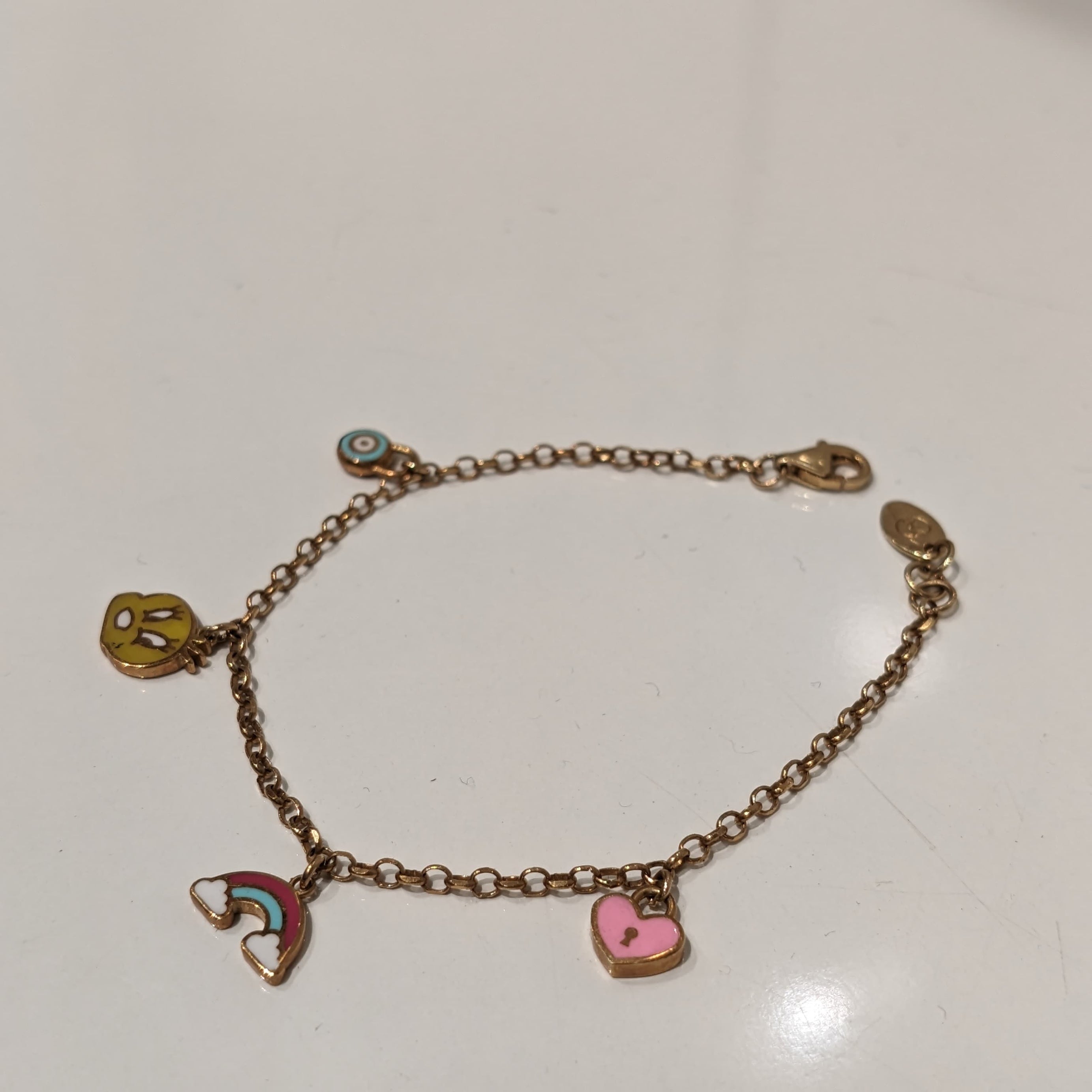Evil Eye, Red Rainbow, Bunny and Pink Love Kids Charming Bracelet - 18k Gold