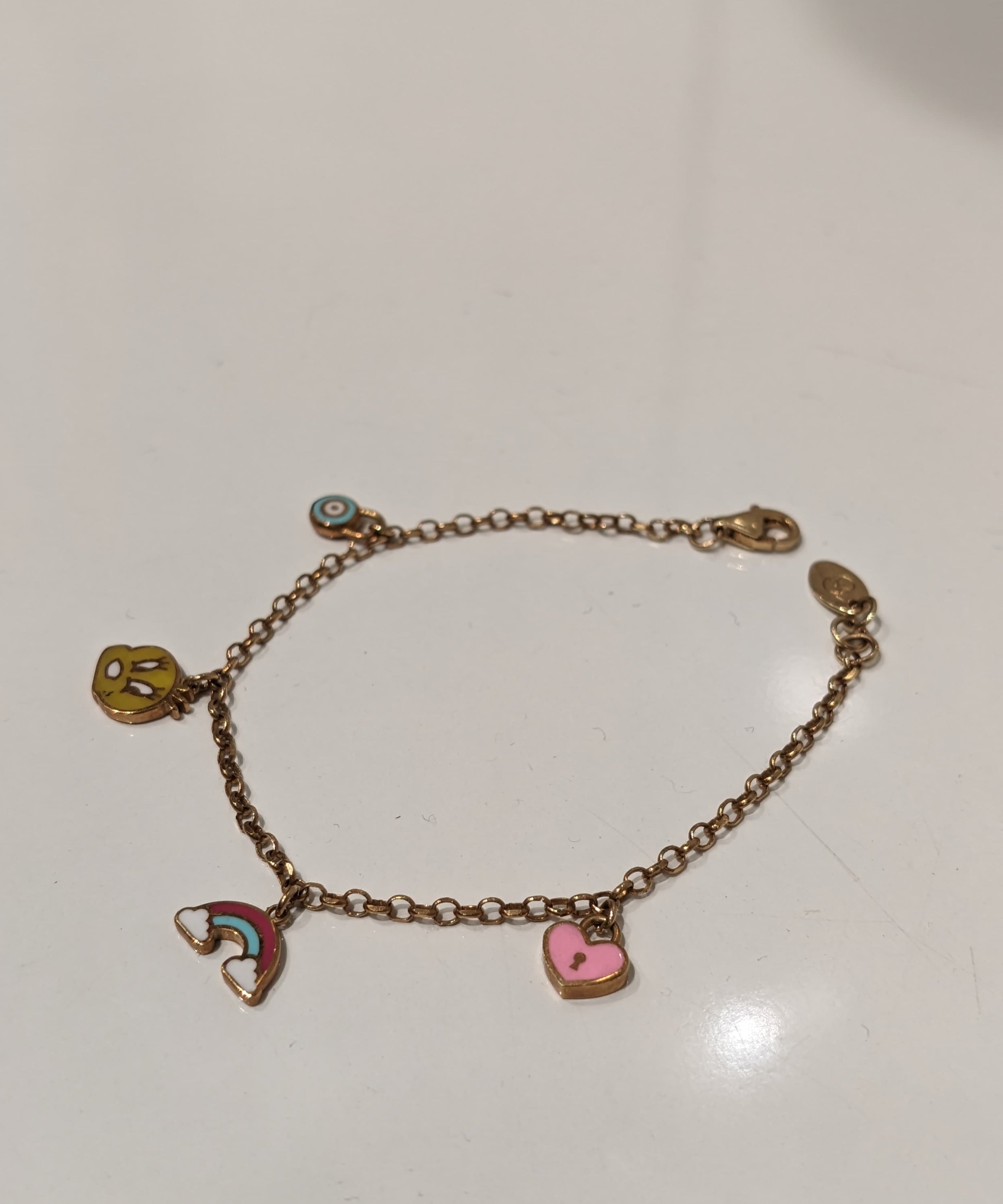 Evil Eye, Red Rainbow, Bunny and Pink Love Kids Charming Bracelet - 18k Gold