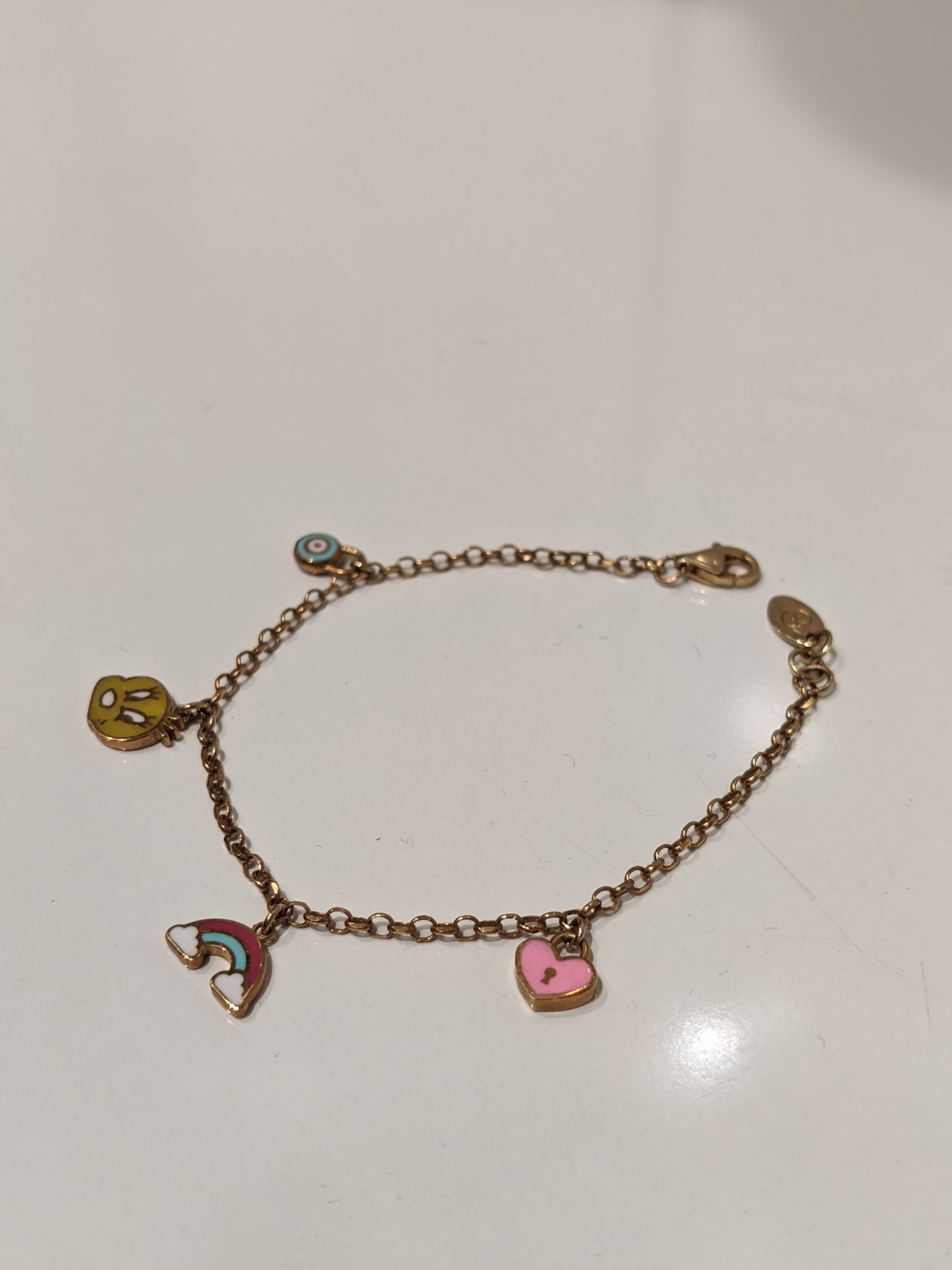 Evil Eye, Red Rainbow, Bunny and Pink Love Kids Charming Bracelet - 18k Gold