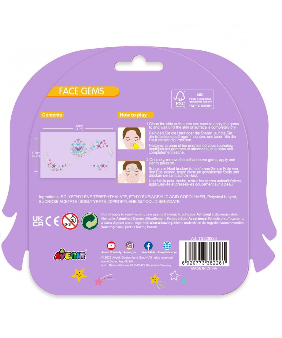 Avenir Face Gems Stickers | 3+ | Stars, Flowers, Crown, Wings | Hypoallergenic, Safe for Kids
