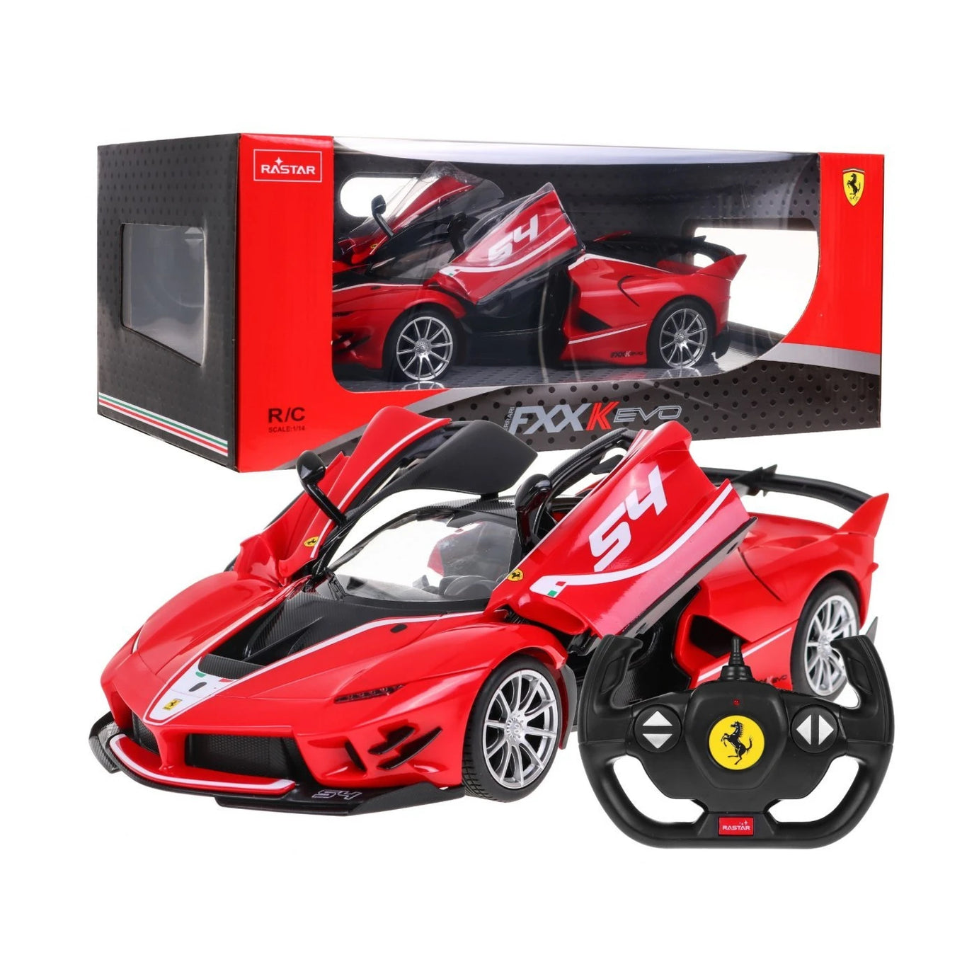 RASTAR R/C 1:14 Ferrari FXX K Evo – Officially Licensed Remote Control Supercar with Working Lights, Manually Opening Doors & Realistic Ferrari Styling – Red | Perfect Gift for Kids 6 Years & Above