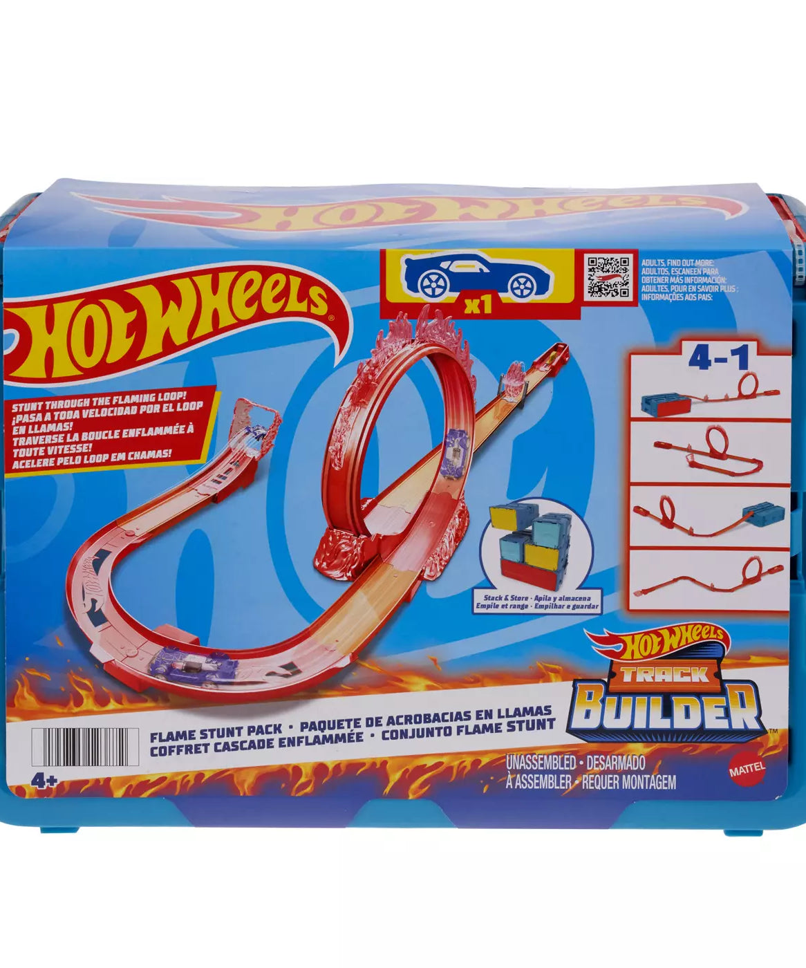 Hot Wheels Track Builder Flame Stunt Pack | Stunt Through the Flaming Loop with Fire-Themed Accessories & Storage Box | Includes 1 Hot Wheels 1:64 Scale Car | 4+ Years - MINIMEE KIDS