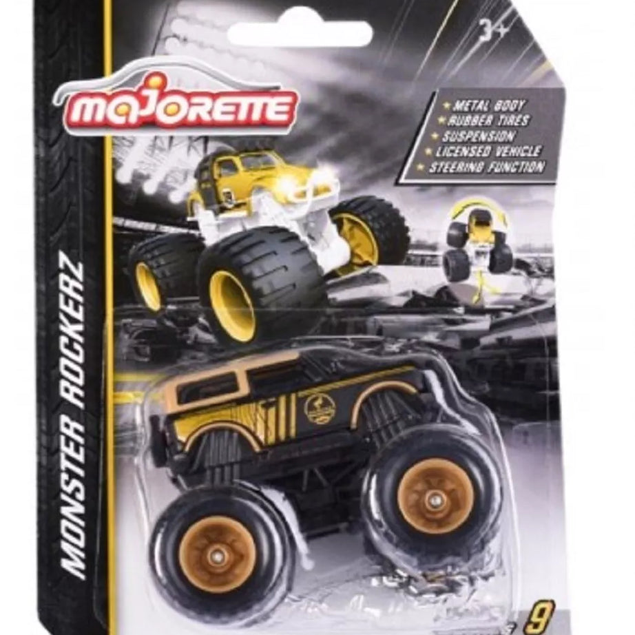 Majorette Monster Rockerz Series 9 – Ford Bronco Wildtrak, Toyota FJ Cruiser & Volkswagen Beetle Monster Trucks | Die-Cast Metal Body | 1:64 Scale Off-Road Vehicles with Suspension & Steering Function | Officially Licensed | Randomly Given Any 1 only