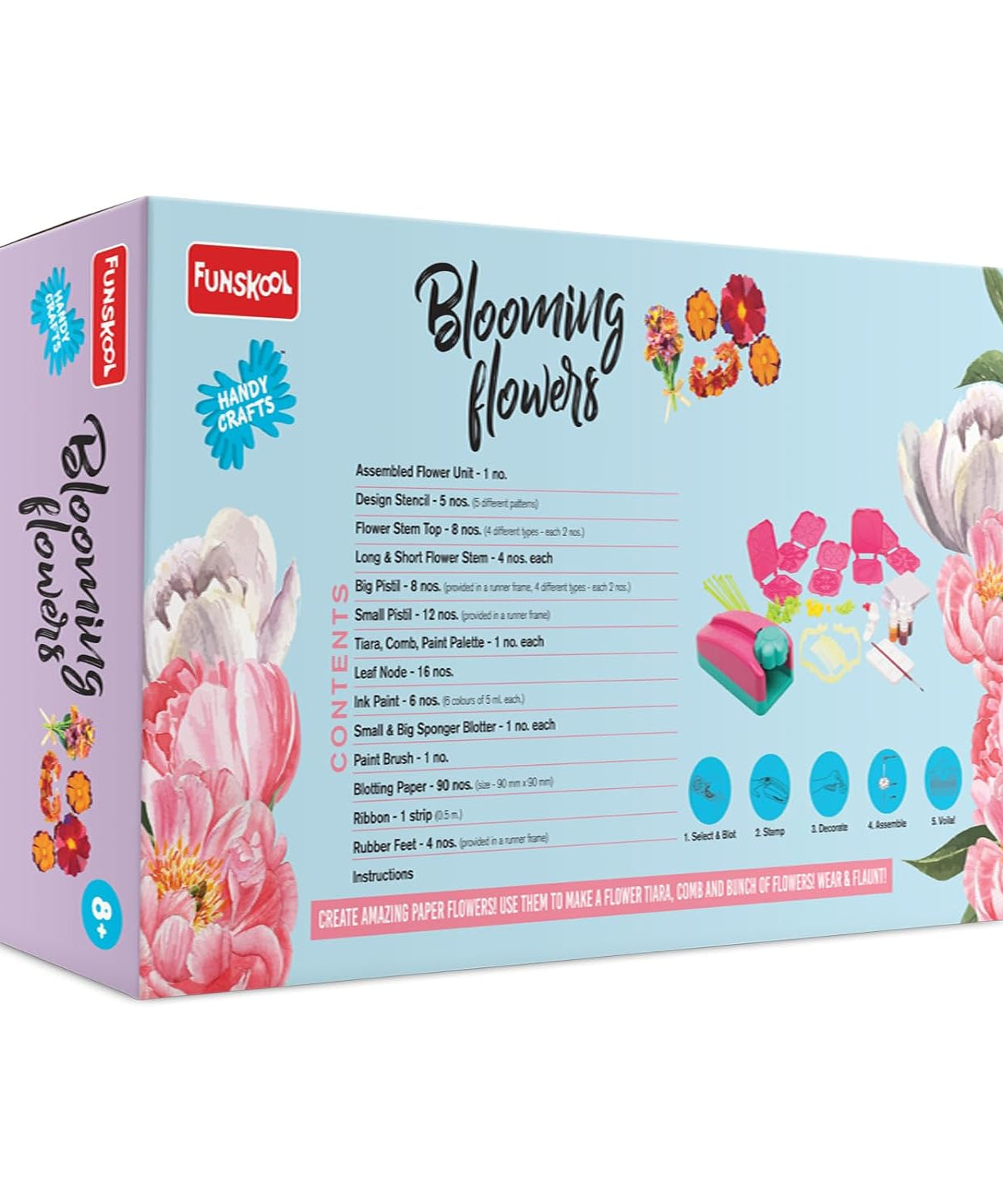 Funskool Handycrafts Blooming Flowers - Creative Paper Flower Making Kit for Kids Ages 8+ | Includes Tiara, Comb, and Floral Decorations - MINIMEE KIDS