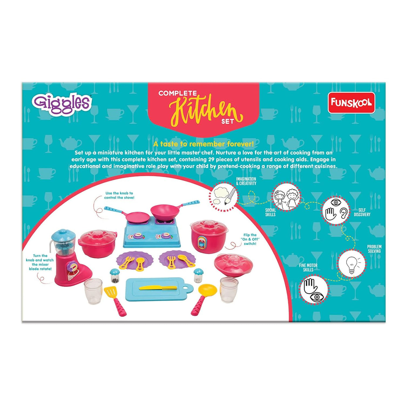 Funskool Giggles Complete Kitchen Set – 29-Piece Colourful Pretend and Play Cooking Set for Kids – Encourages Language, Social Skills & Role Play – for Ages 3 and Above