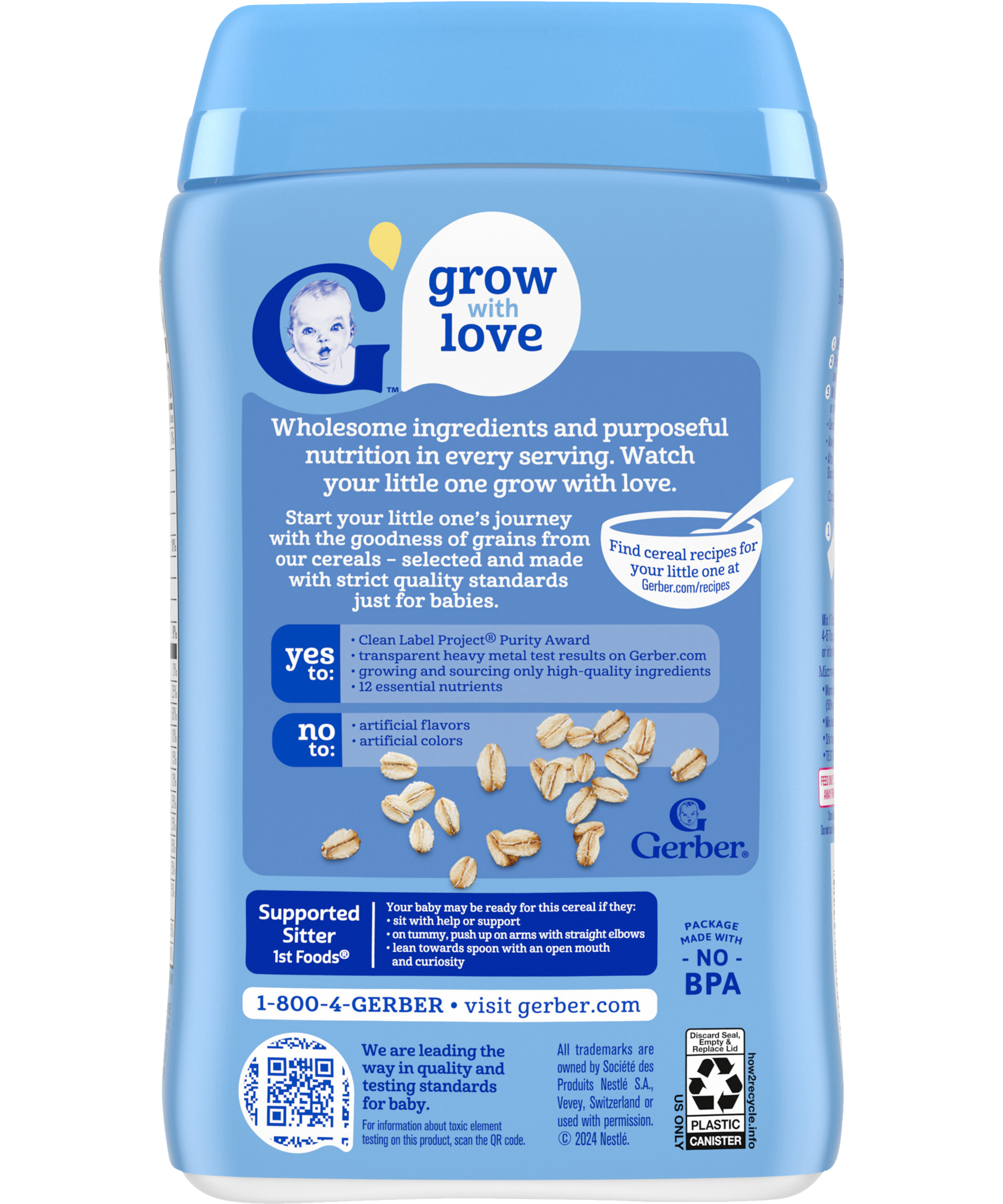 Gerber Oatmeal Cereal - 227g | Gentle Single Grain Cereal, Non-GMO, 60% DV Iron for Learning-Ability & 8g Whole Grains for Sitter Babies (4-6+ Months) - MINIMEE KIDS