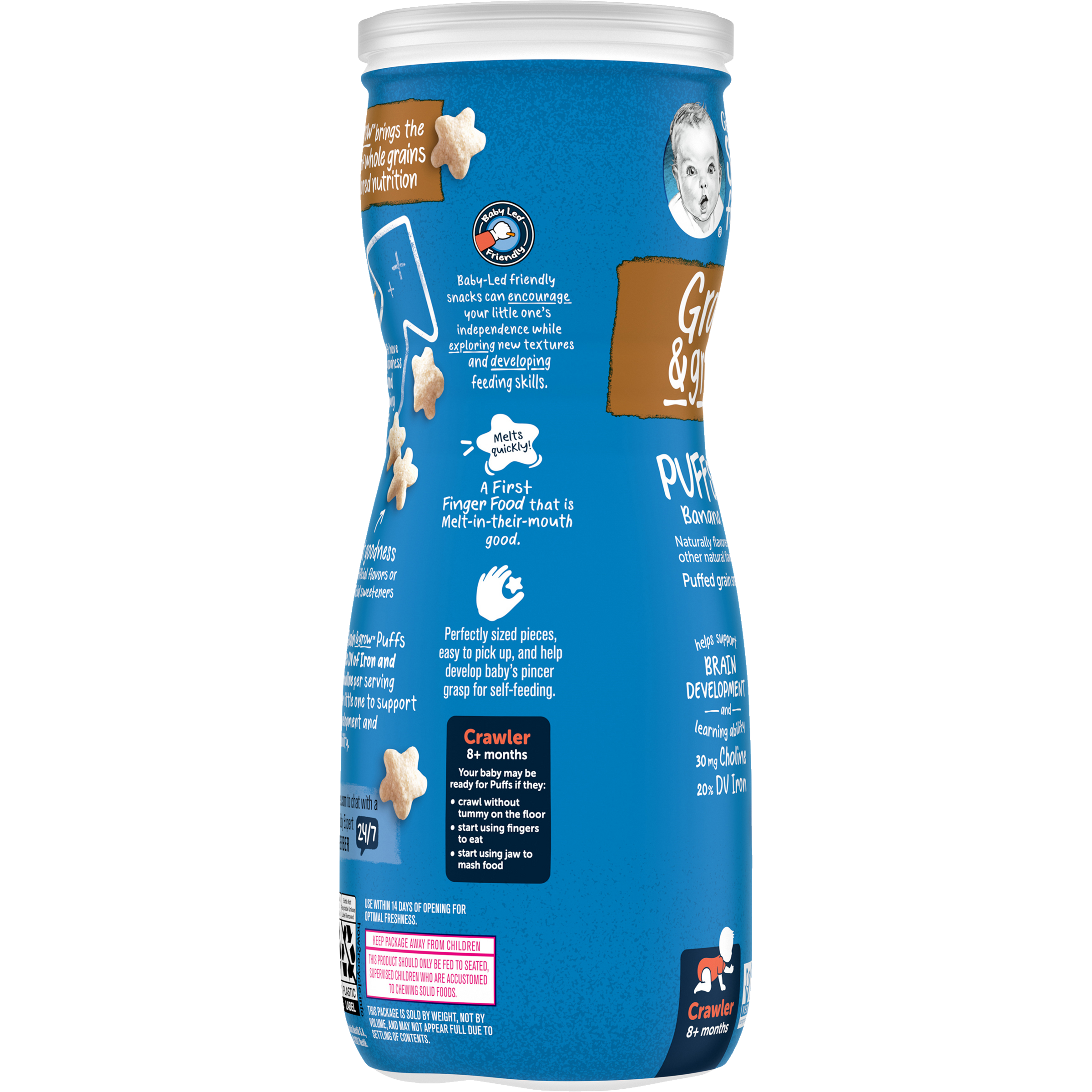 Gerber Grain & Grow Banana Puffs Cereal Snack for Crawler Babies 8+ Months – Whole Grains, Iron, Vitamin E – Non-GMO Baby Snack – 42g