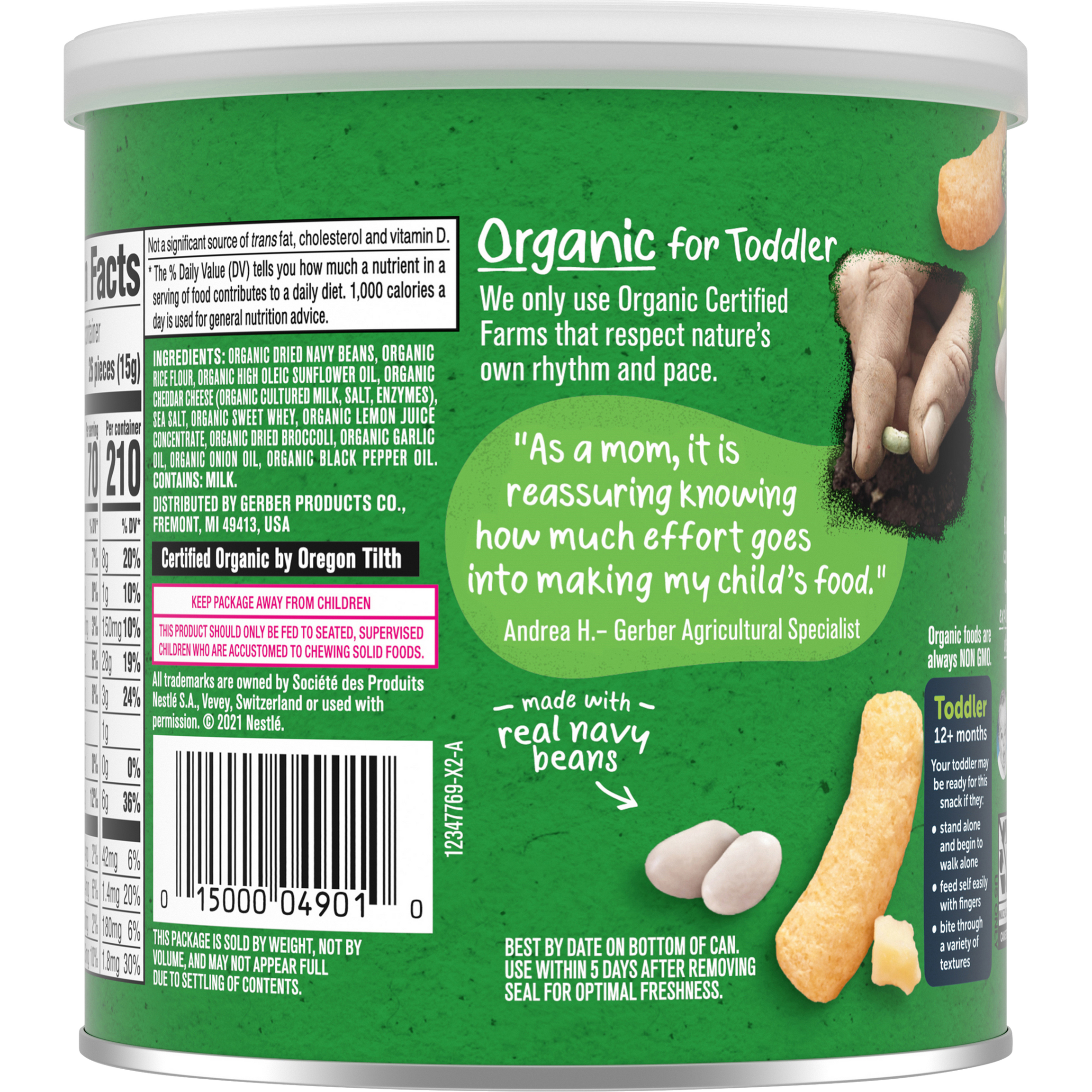 Gerber Organic Lil' Crunchies White Cheddar Broccoli for Toddler 12+ Months - 45g