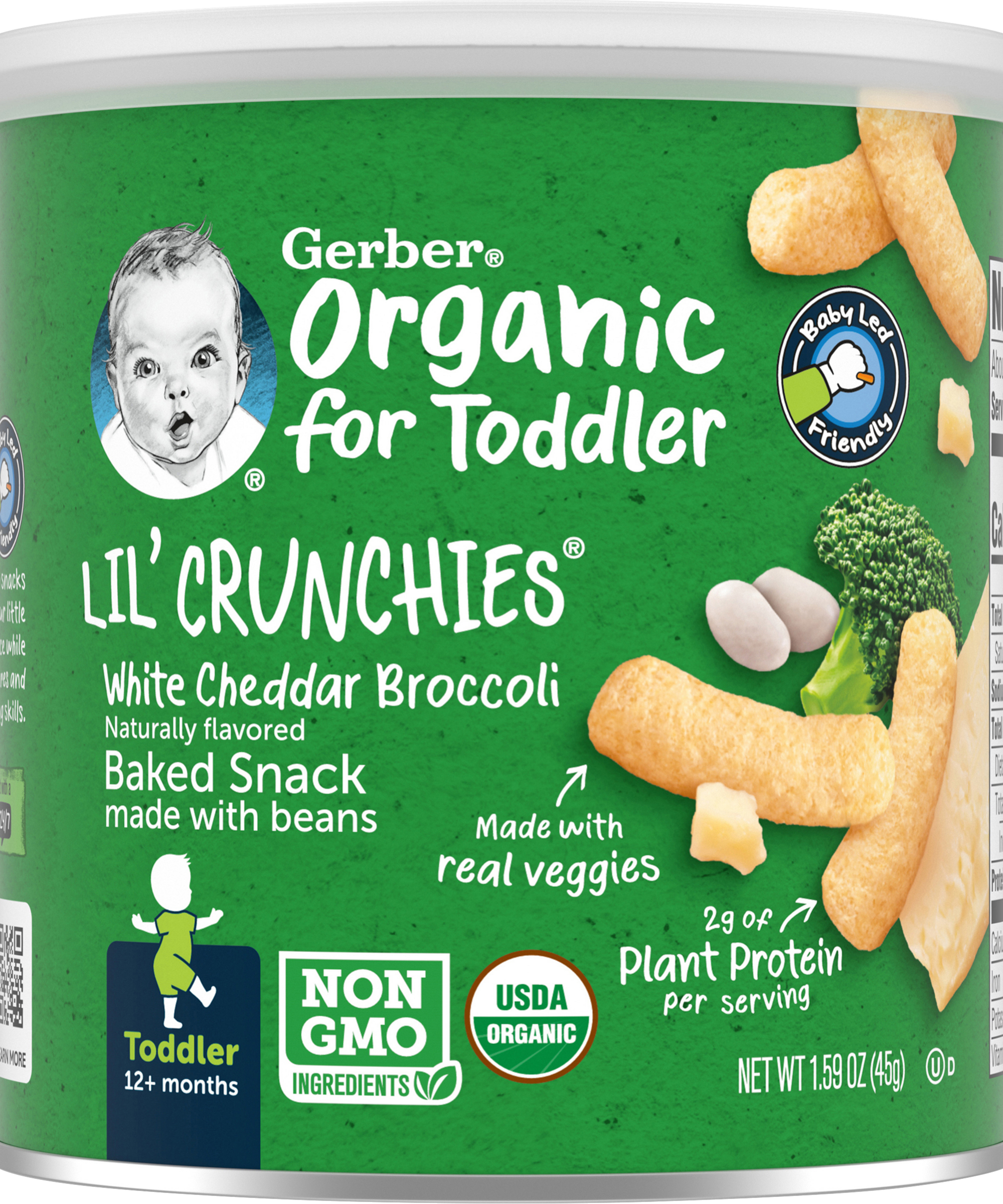 Gerber Organic Lil' Crunchies White Cheddar Broccoli for Toddler 12+ Months - 45g