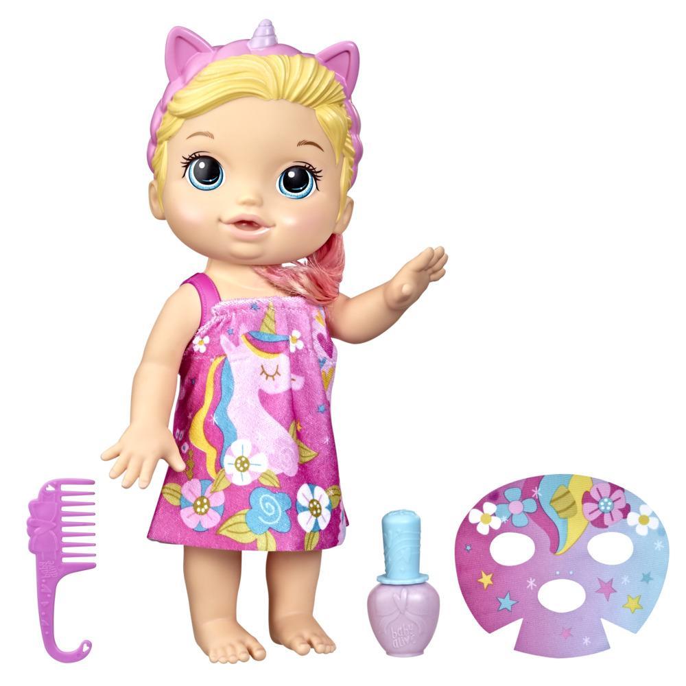 Hasbro Baby Alive Glam Spa Baby Doll - Unicorn Color Reveal Nails & Makeup, 12.8-Inch Waterplay Toy for Kids 3+, Blonde Hair