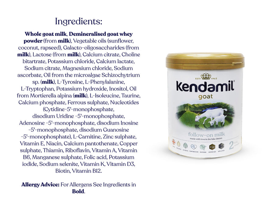 Kendamil Goat Follow-On Milk (Stage 2) | Gentle A2 Goat Milk Formula for Growing Babies (6-12 Months) | Palm Oil-Free & Vegetarian-Friendly | 800g, UK Made