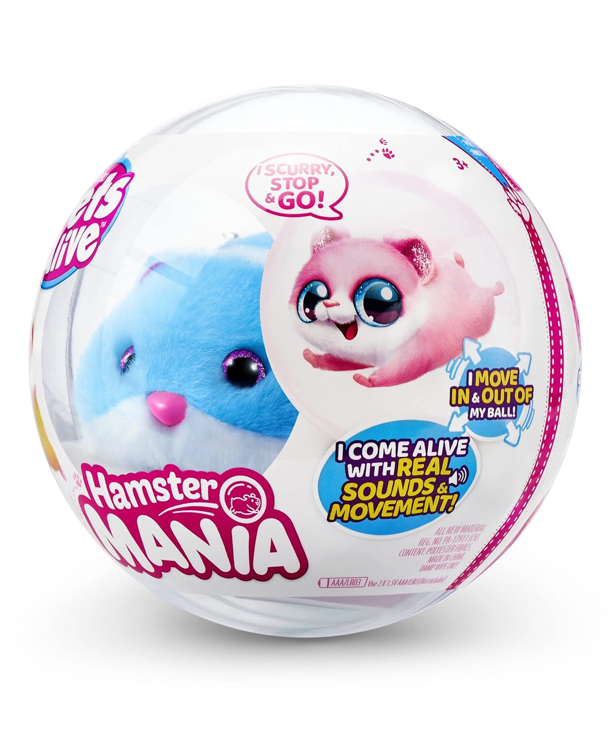 ZURU Pets Alive Hamster mania - Interactive Electronic Hamster with 20+ Real Sounds, Smart Technology, & Hamster Ball Toy for Girls and Children