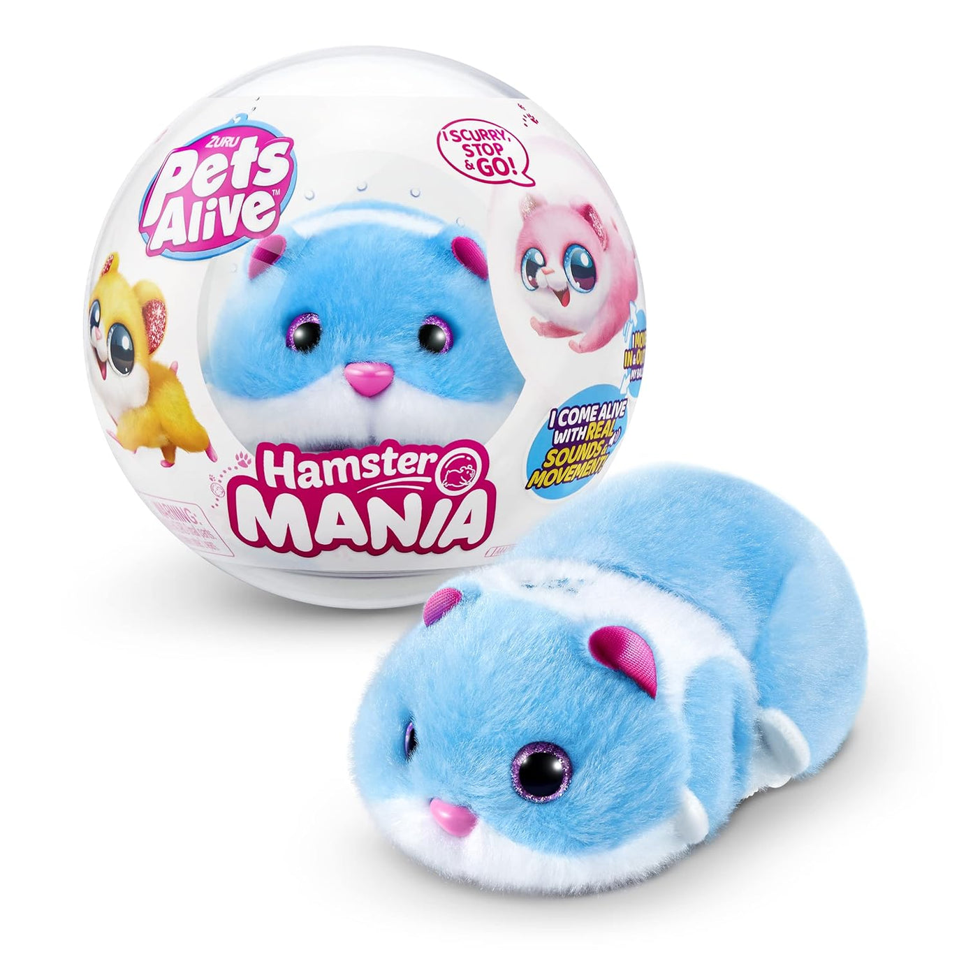 ZURU Pets Alive Hamster mania - Interactive Electronic Hamster with 20+ Real Sounds, Smart Technology, & Hamster Ball Toy for Girls and Children