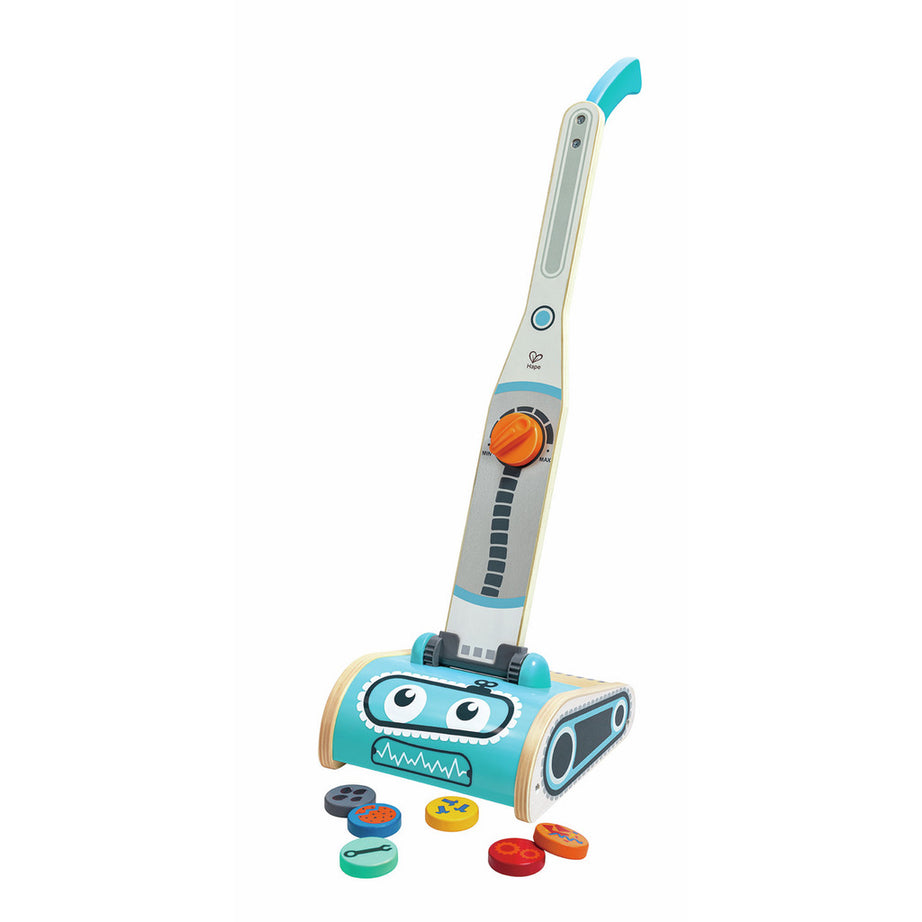 Hape Vacuum Playset for Kids – 7-Piece Robot Face Cleaning Toy | Pretend Play for 2–6 Year Olds | Enhances Motor Skills & Confidence through Tidy Fun