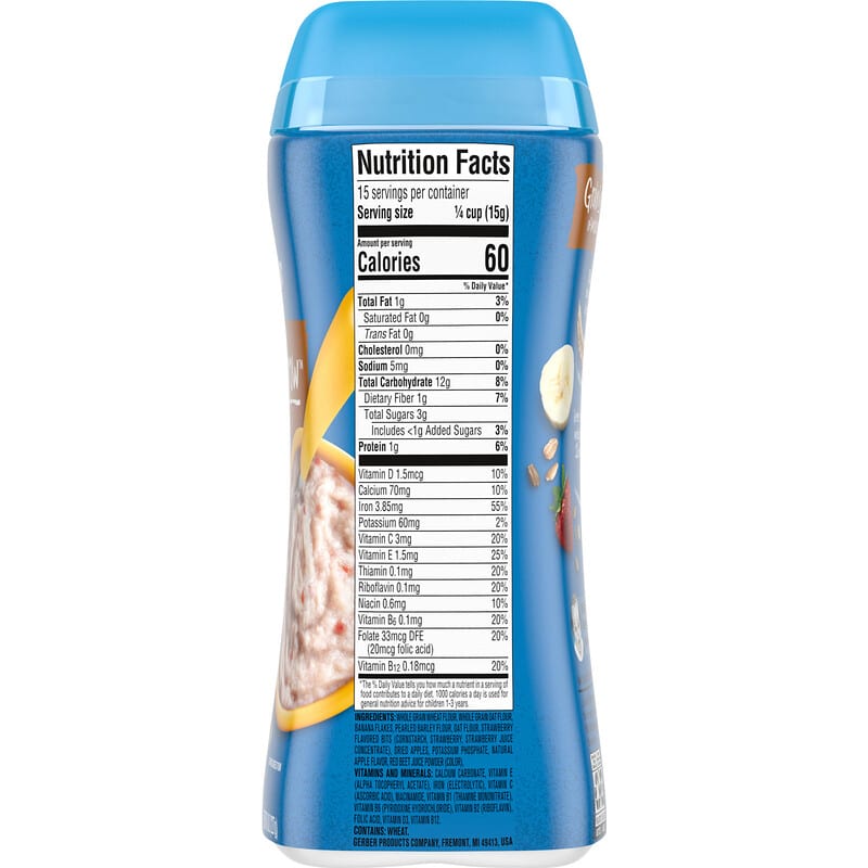 Gerber Hearty Bits Multigrain Banana Apple Strawberry Cereal - 227g | Whole Grain Cereal, Non-GMO, Iron & Essential Nutrients for Toddlers (12+ Months)