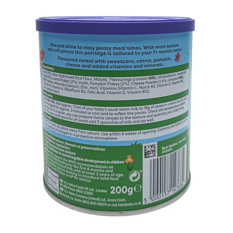 Heinz Pumpkin, Carrot & Sweetcorn Porridge | Nutritious Baby Cereal with Vegetables | Perfect Meal for 7+ Months (200g)