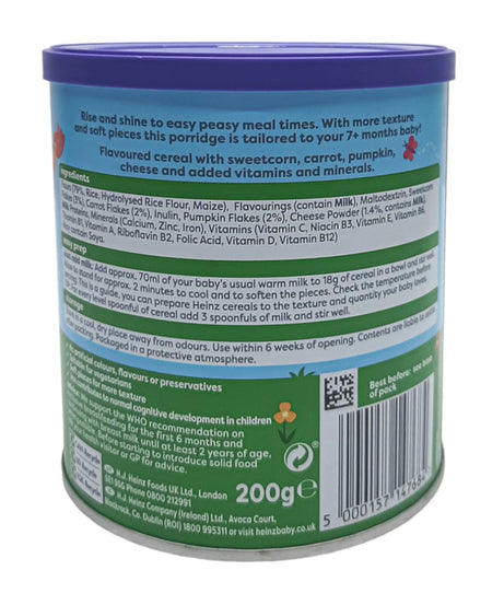 Heinz Pumpkin, Carrot & Sweetcorn Porridge | Nutritious Baby Cereal with Vegetables | Perfect Meal for 7+ Months (200g)