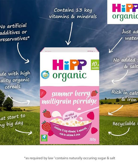 HiPP Organic Summer Berry Multigrain Porridge Baby Cereal for 10+ Months | 200g | Made in UK - MINIMEE KIDS