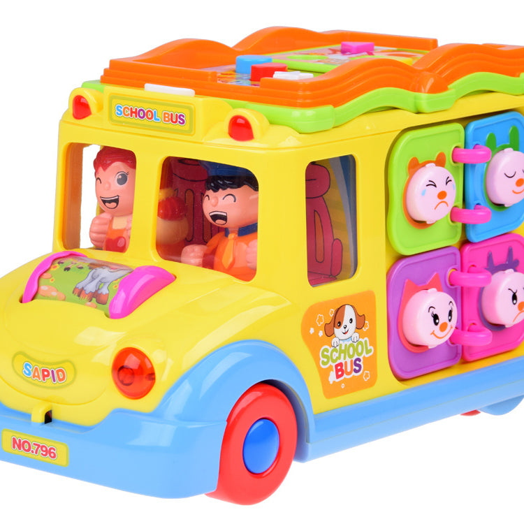 Hola Keep Me Busy School Bus Toy – Interactive Musical Light & Sound Bus with Puzzle Doors, Animal Sounds & Obstacle Avoidance | Early Learning Toy for Toddlers 12M+ | Model No. 796 | Multi-Sensory Play & Cognitive Development