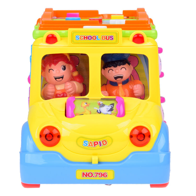 Hola Keep Me Busy School Bus Toy – Interactive Musical Light & Sound Bus with Puzzle Doors, Animal Sounds & Obstacle Avoidance | Early Learning Toy for Toddlers 12M+ | Model No. 796 | Multi-Sensory Play & Cognitive Development