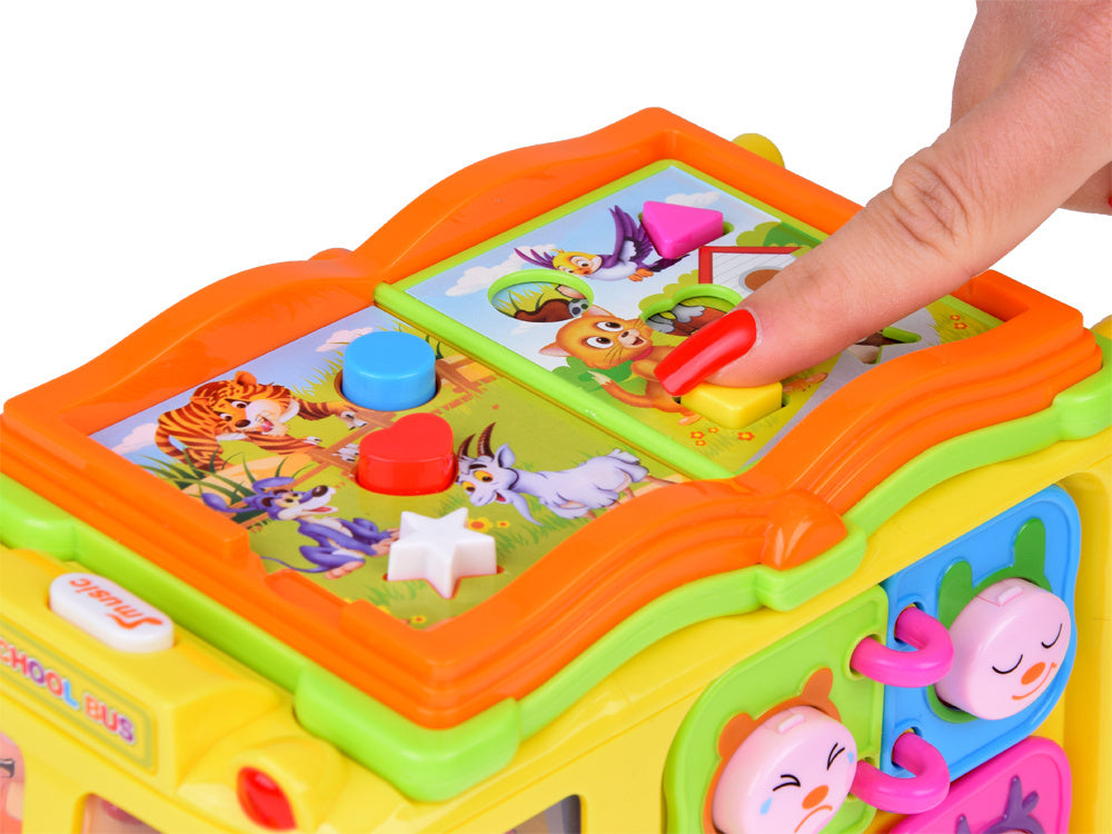 Hola Keep Me Busy School Bus Toy – Interactive Musical Light & Sound Bus with Puzzle Doors, Animal Sounds & Obstacle Avoidance | Early Learning Toy for Toddlers 12M+ | Model No. 796 | Multi-Sensory Play & Cognitive Development