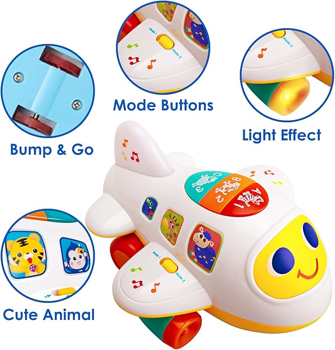 Hola Bump 'n Go Learning Plane with Realistic Sounds, Lights, and Educational Modes - MINIMEE KIDS
